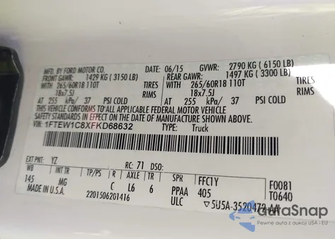 2015 Ford F-150 Xlt from USA, damaged, VIN 1FTEW1C8XFKD68632